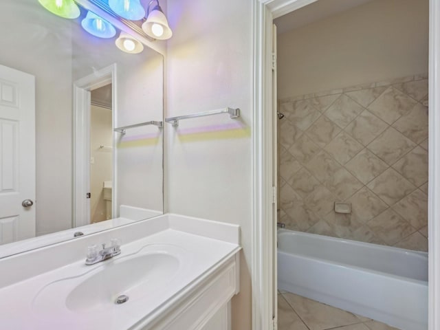 full bath featuring tile patterned floors, shower / washtub combination, and vanity