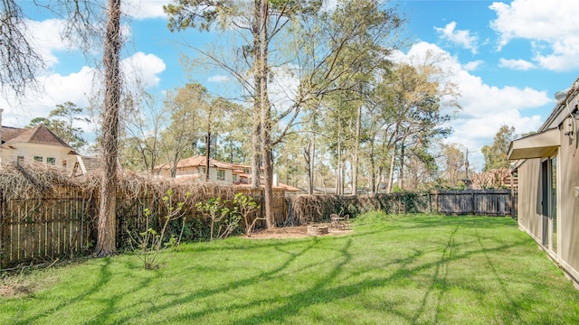 view of yard with a fenced backyard