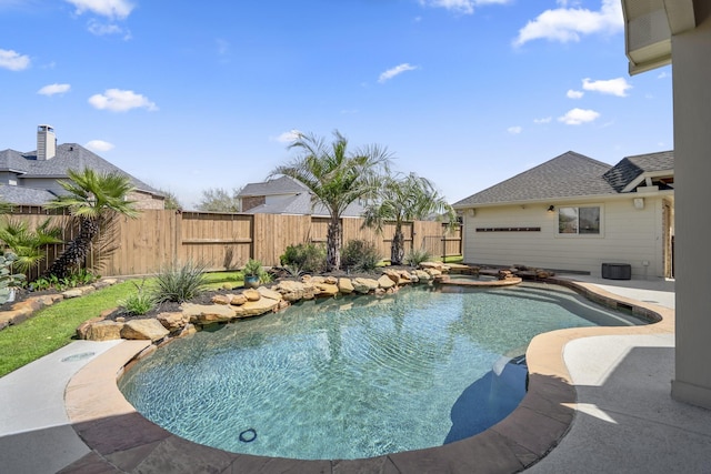 view of pool with a patio area, a fenced backyard, and a fenced in pool