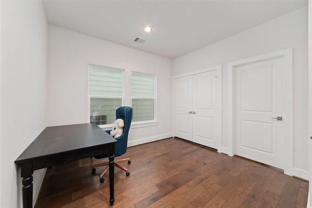 1239 W 23rd St Unit A, Houston, TX 77008 - home office with dark wood-style floors, recessed lighting, and baseboards