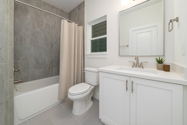 1239 W 23rd St Unit A, Houston, TX 77008 - full bathroom featuring vanity, toilet, shower / bathtub combination with curtain, and tile patterned flooring