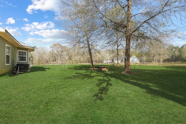 view of yard featuring central air condition unit