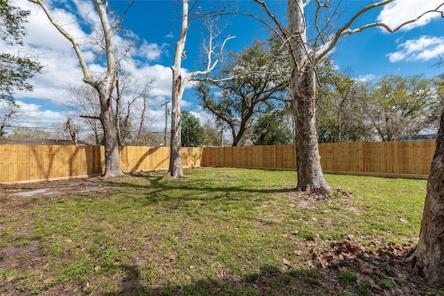 view of yard with a fenced backyard