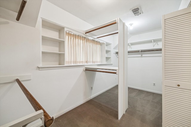 walk in closet featuring visible vents and carpet