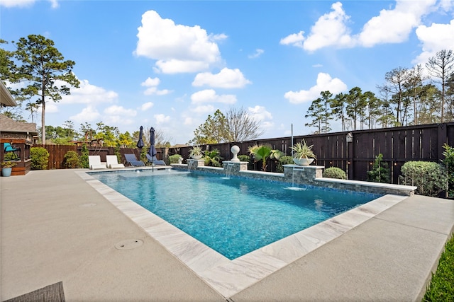 view of pool with a fenced backyard and a fenced in pool