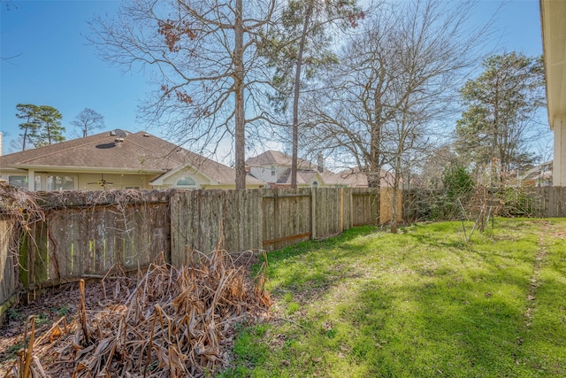 view of yard with a fenced backyard