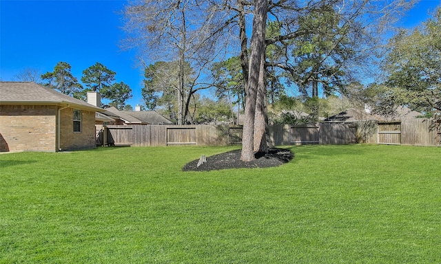 view of yard with a fenced backyard