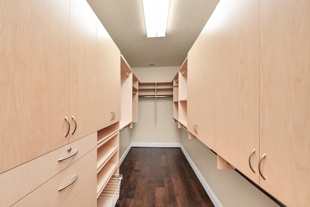 walk in closet featuring dark wood-type flooring