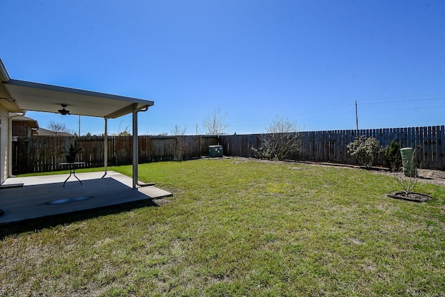 view of yard featuring a patio and a fenced backyard