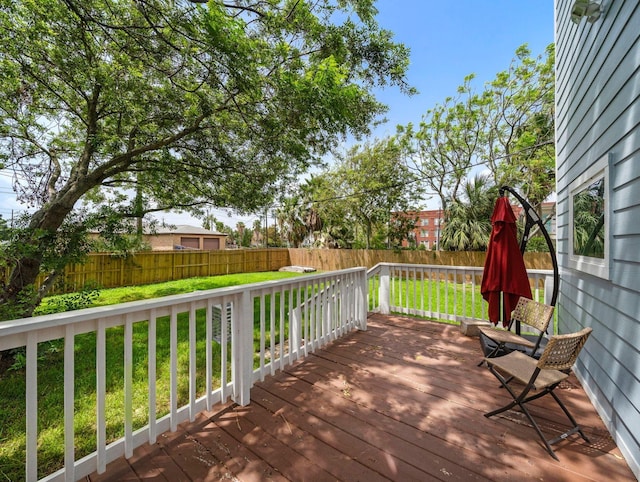 wooden deck with a lawn and fence private yard