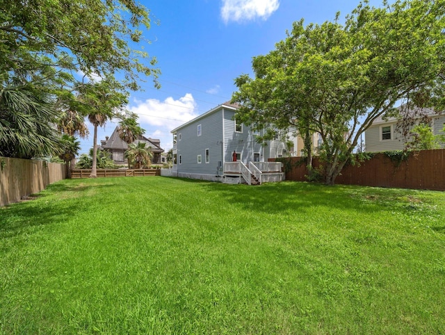 view of yard with a fenced backyard