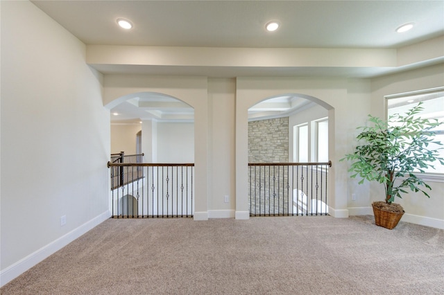 unfurnished room featuring recessed lighting, baseboards, and carpet floors