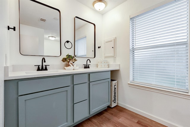 full bath with plenty of natural light, wood finished floors, and a sink