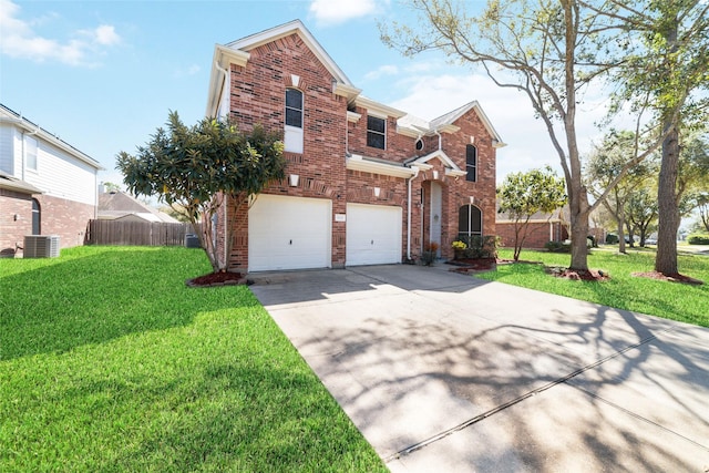 traditional-style home featuring brick siding, concrete driveway, and a garage