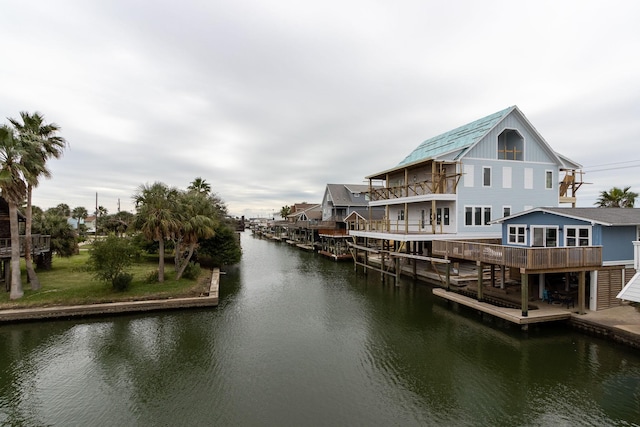 dock area with a water view