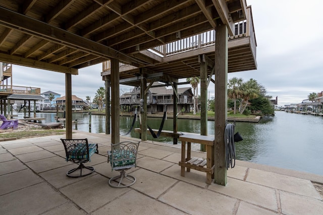 view of dock with a water view