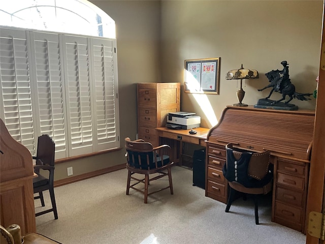 office space featuring light carpet