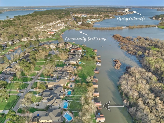 bird's eye view with a residential view and a water view