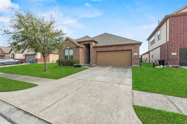 3615 Hawley Creek Dr, Spring, TX 77386 - view of front of property with brick siding, a front yard, concrete driveway, and a shingled roof