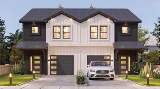 964 Lucky St, Houston, TX 77088 - modern inspired farmhouse with concrete driveway, an attached garage, and board and batten siding