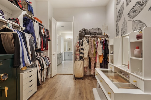 spacious closet featuring light wood finished floors