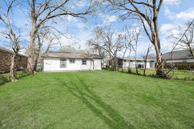 view of yard with an outbuilding and a fenced backyard