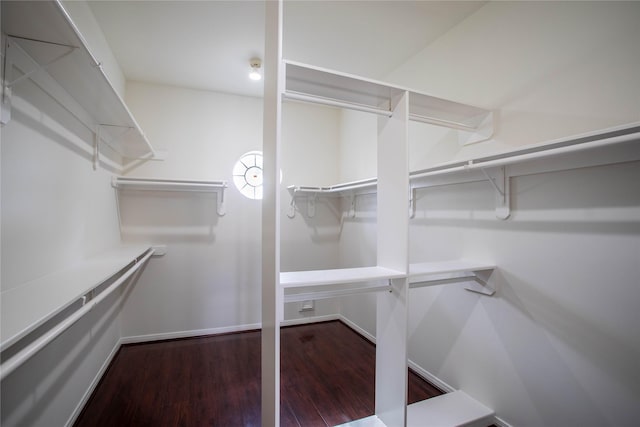 walk in closet with wood finished floors