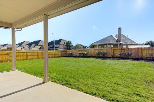 view of yard with a patio area and a fenced backyard