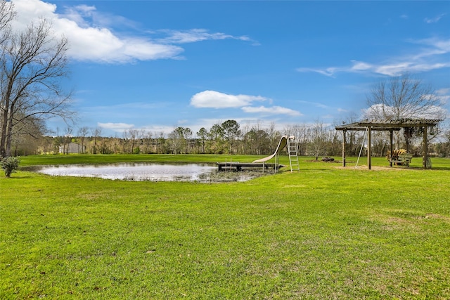 view of yard with a water view