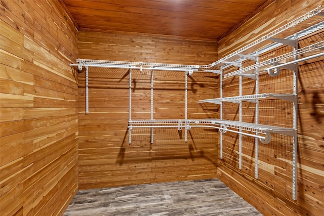 walk in closet with wood finished floors