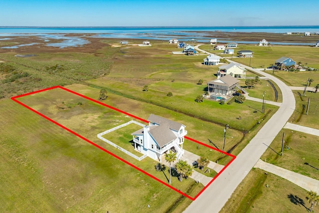 4010 Kiva Rd, Galveston, TX 77554 - aerial overview of property's location with property boundaries highlighted and a large body of water