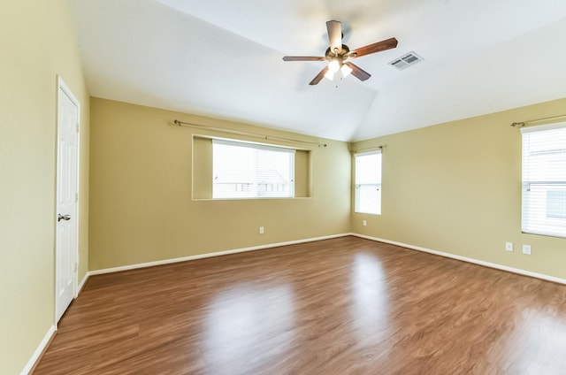 3034 Thicket Path Way, Katy, TX 77493 - unfurnished room featuring a ceiling fan, wood finished floors, visible vents, baseboards, and lofted ceiling