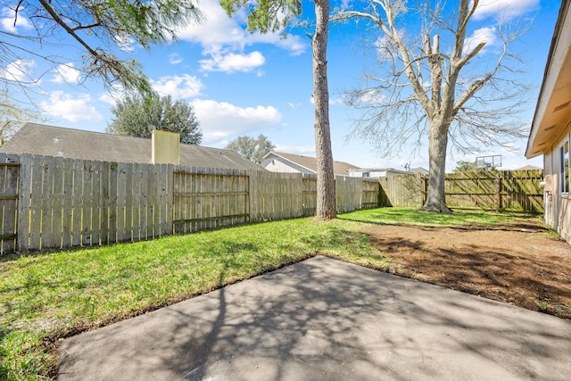 view of yard with a patio and a fenced backyard