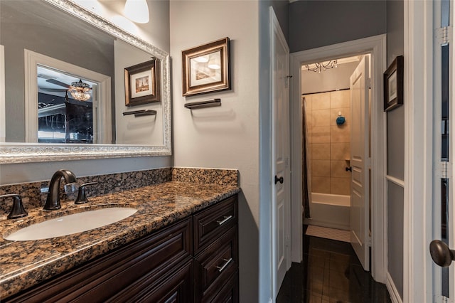 full bathroom with tile patterned floors, vanity, and shower / bathing tub combination