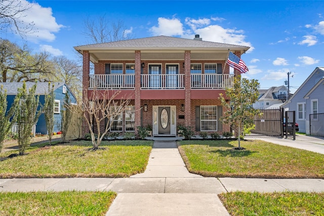 view of front of property with brick siding and a front lawn