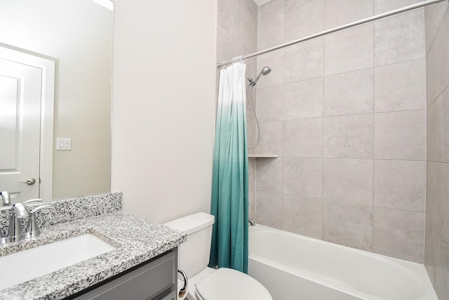 full bathroom featuring vanity, toilet, and shower / tub combo with curtain