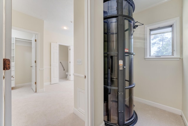 interior space with baseboards and carpet