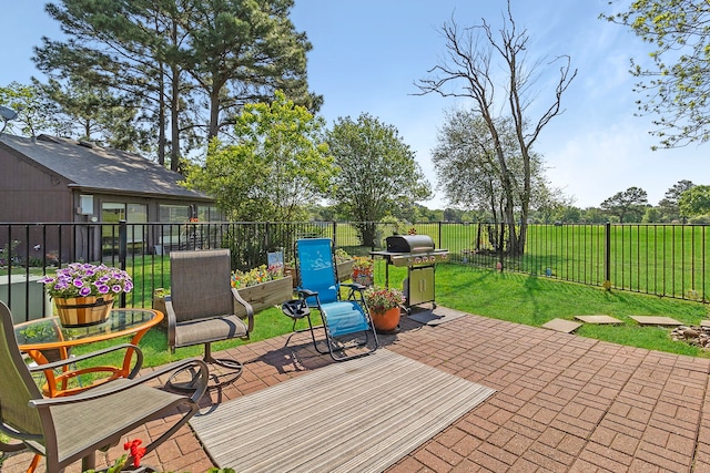 view of patio with area for grilling and a fenced backyard