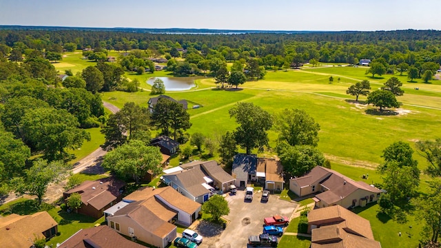 bird's eye view featuring a residential view, a water view, and golf course view