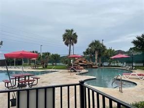 pool with a patio