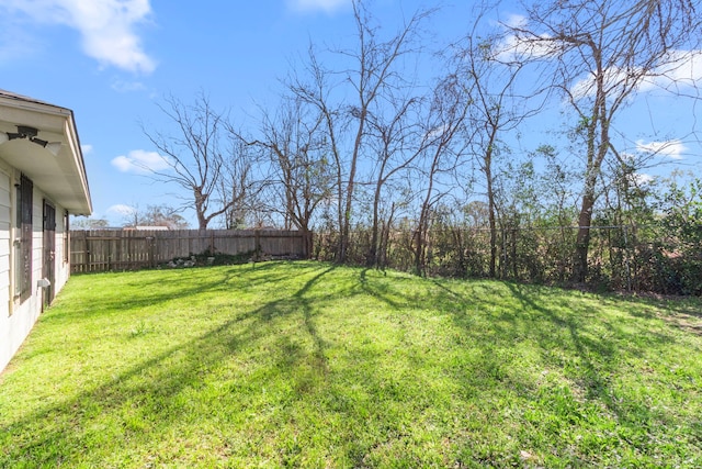 view of yard with a fenced backyard