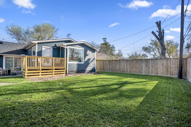 exterior space featuring a deck and a fenced backyard