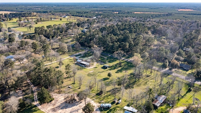 birds eye view of property featuring a forest view