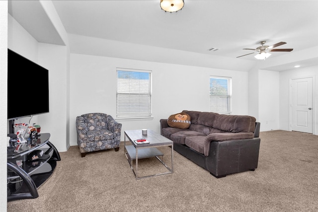 118 Emory Birch Dr, Montgomery, TX 77316 - living area with baseboards, a ceiling fan, visible vents, and carpet