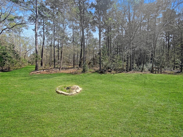 view of yard with a wooded view