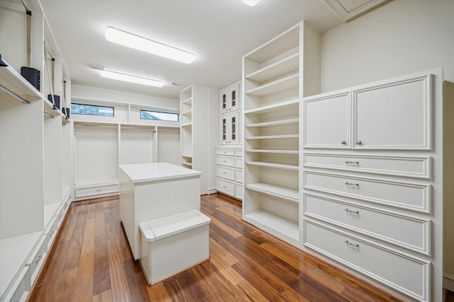 spacious closet with dark wood-type flooring