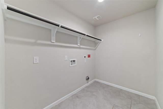 laundry room with visible vents, washer hookup, baseboards, hookup for an electric dryer, and laundry area