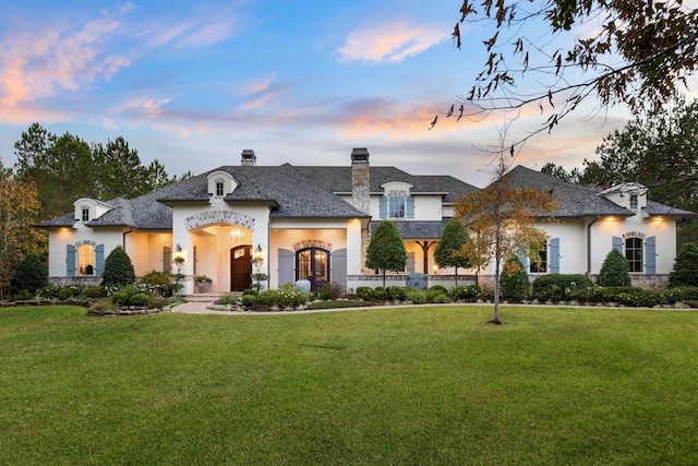 26009 Crown Ranch Blvd, Montgomery, TX 77316 - french country inspired facade featuring a chimney, a front yard, and stucco siding