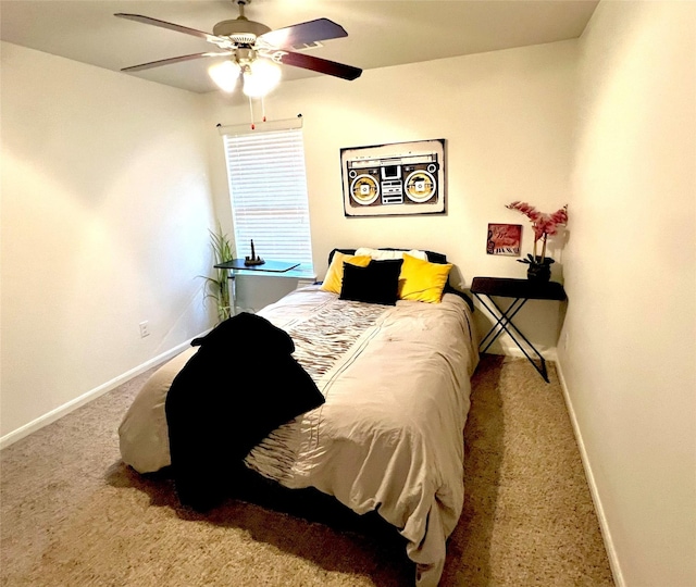 bedroom featuring baseboards, carpet, and a ceiling fan