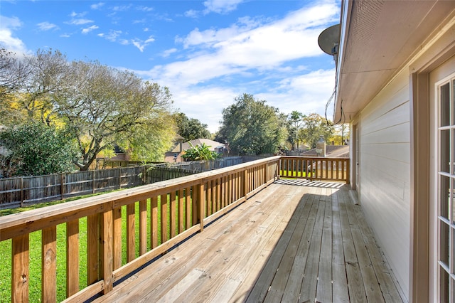 deck featuring a yard and a fenced backyard